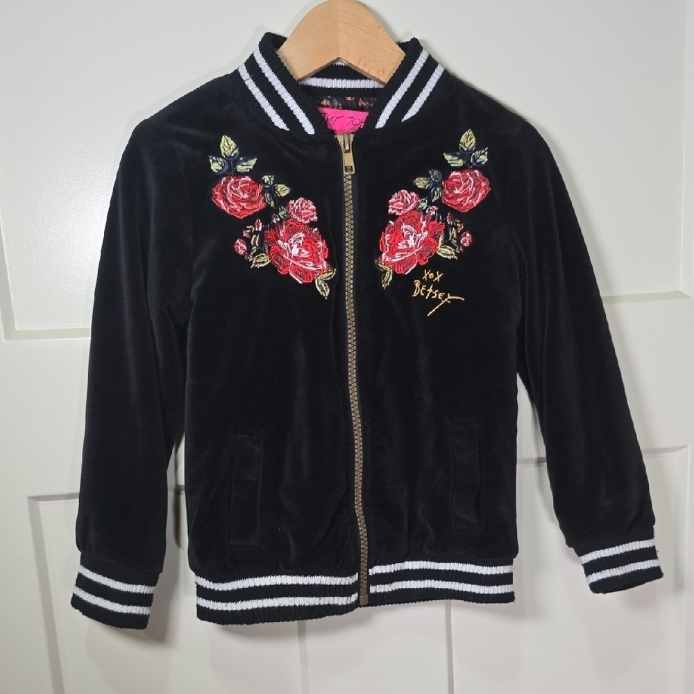 Betsey Johnson Black Jacket with Red Floral Design
